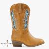 imageSparkly Glitter Cowgirl Cowboy Boots for Girls Little Kids Mid Calf Zipper Pointed Toes Low Heel Western Embroidery Party Birthday Toddler to Big KidTan Blue