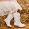 imageSparkly Glitter Cowgirl Cowboy Boots for Girls Little Kids Mid Calf Zipper Pointed Toes Low Heel Western Embroidery Party Birthday Toddler to Big KidWhite Silver