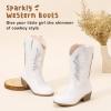 imageSparkly Glitter Cowgirl Cowboy Boots for Girls Little Kids Mid Calf Zipper Pointed Toes Low Heel Western Embroidery Party Birthday Toddler to Big KidWhite Silver