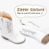 imageSparkly Glitter Cowgirl Cowboy Boots for Girls Little Kids Mid Calf Zipper Pointed Toes Low Heel Western Embroidery Party Birthday Toddler to Big KidWhite Silver