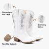 imageSparkly Glitter Cowgirl Cowboy Boots for Girls Little Kids Mid Calf Zipper Pointed Toes Low Heel Western Embroidery Party Birthday Toddler to Big KidWhite Silver