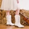 imageSparkly Glitter Cowgirl Cowboy Boots for Girls Little Kids Mid Calf Zipper Pointed Toes Low Heel Western Embroidery Party Birthday Toddler to Big KidWhite Silver