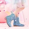 imageToddler Girls Cowgirl Boots Western Glitter Cowboy Boot Ankle Boots Little Kids Big Kid Horse Riding Shoes Party Birthday Dress UpBlue Glitter