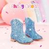 imageToddler Girls Cowgirl Boots Western Glitter Cowboy Boot Ankle Boots Little Kids Big Kid Horse Riding Shoes Party Birthday Dress UpBlue Glitter