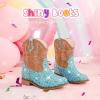 imageToddler Girls Cowgirl Boots Western Glitter Cowboy Boot Ankle Boots Little Kids Big Kid Horse Riding Shoes Party Birthday Dress UpBlue Sequins