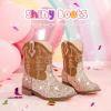 imageToddler Girls Cowgirl Boots Western Glitter Cowboy Boot Ankle Boots Little Kids Big Kid Horse Riding Shoes Party Birthday Dress UpBrown Sequins