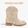 imageToddler Girls Cowgirl Boots Western Glitter Cowboy Boot Ankle Boots Little Kids Big Kid Horse Riding Shoes Party Birthday Dress UpGold Shiny