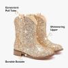 imageToddler Girls Cowgirl Boots Western Glitter Cowboy Boot Ankle Boots Little Kids Big Kid Horse Riding Shoes Party Birthday Dress UpGold Shiny