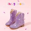 imageToddler Girls Cowgirl Boots Western Glitter Cowboy Boot Ankle Boots Little Kids Big Kid Horse Riding Shoes Party Birthday Dress UpPurple Glitter