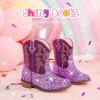 imageToddler Girls Cowgirl Boots Western Glitter Cowboy Boot Ankle Boots Little Kids Big Kid Horse Riding Shoes Party Birthday Dress UpPurple Sequins