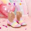 imageToddler Girls Cowgirl Boots Western Glitter Cowboy Boot Ankle Boots Little Kids Big Kid Horse Riding Shoes Party Birthday Dress UpRainbow Shiny