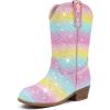 imageGlitter Girls Cowgirl Boots Sparkly Cowboy Dress Boots For Toddler To Big Kid Mid Calf Pointed Toe Dress Up Party Birthday Horse RidingRainbow Sequins