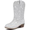 imageGlitter Girls Cowgirl Boots Sparkly Cowboy Dress Boots For Toddler To Big Kid Mid Calf Pointed Toe Dress Up Party Birthday Horse RidingSilver Sequins