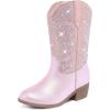 imageRhinestone Sparkly Girls Cowgirl Cowboy Boots Little Kids Dress Boot Pointed Toes Low Heel Mid Calf Zipper Party Birthday Toddler to Big KidDu Pink