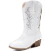 imageSparkly Glitter Cowgirl Cowboy Boots for Girls Little Kids Mid Calf Zipper Pointed Toes Low Heel Western Embroidery Party Birthday Toddler to Big KidWhite Silver