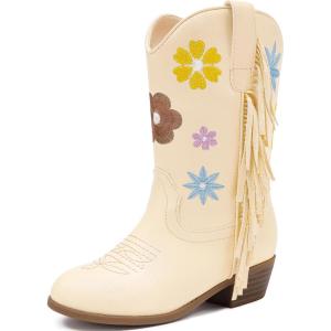 imageGirls Cowboy Boots Toddler Cowgirl Floral Embroidered Fringe Little Kids Western Boots Girl Riding Boot Birthday PartyApricot