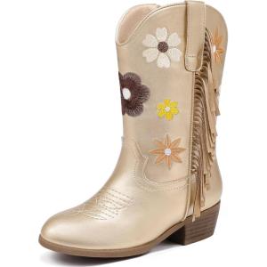 imageGirls Cowboy Boots Toddler Cowgirl Floral Embroidered Fringe Little Kids Western Boots Girl Riding Boot Birthday PartyGold