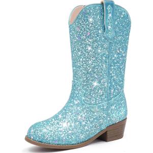 imageGlitter Girls Cowgirl Boots Sparkly Cowboy Dress Boots For Toddler To Big Kid Mid Calf Pointed Toe Dress Up Party Birthday Horse RidingBlue Sequins