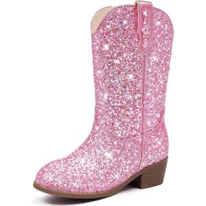 imageGlitter Girls Cowgirl Boots Sparkly Cowboy Dress Boots For Toddler To Big Kid Mid Calf Pointed Toe Dress Up Party Birthday Horse RidingPink Sequins