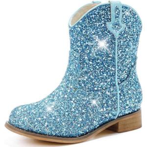 imageToddler Girls Cowgirl Boots Western Glitter Cowboy Boot Ankle Boots Little Kids Big Kid Horse Riding Shoes Party Birthday Dress UpBlue Glitter