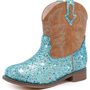 imageToddler Girls Cowgirl Boots Western Glitter Cowboy Boot Ankle Boots Little Kids Big Kid Horse Riding Shoes Party Birthday Dress UpBlue Sequins