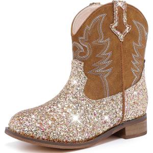 imageToddler Girls Cowgirl Boots Western Glitter Cowboy Boot Ankle Boots Little Kids Big Kid Horse Riding Shoes Party Birthday Dress UpBrown Sequins