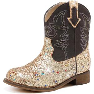imageToddler Girls Cowgirl Boots Western Glitter Cowboy Boot Ankle Boots Little Kids Big Kid Horse Riding Shoes Party Birthday Dress UpGold Sequins