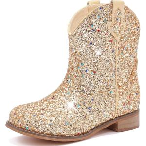 imageToddler Girls Cowgirl Boots Western Glitter Cowboy Boot Ankle Boots Little Kids Big Kid Horse Riding Shoes Party Birthday Dress UpGold Shiny