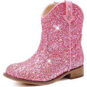 imageToddler Girls Cowgirl Boots Western Glitter Cowboy Boot Ankle Boots Little Kids Big Kid Horse Riding Shoes Party Birthday Dress UpPink Glitter