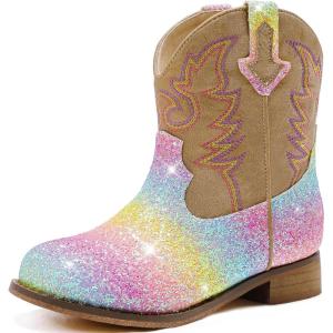 imageToddler Girls Cowgirl Boots Western Glitter Cowboy Boot Ankle Boots Little Kids Big Kid Horse Riding Shoes Party Birthday Dress UpRainbow Shiny