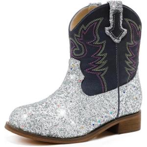 imageToddler Girls Cowgirl Boots Western Glitter Cowboy Boot Ankle Boots Little Kids Big Kid Horse Riding Shoes Party Birthday Dress UpSilver Sequins