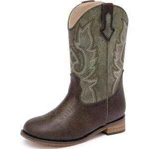 imageGirls Cowgirl Boots UnisexChild Mid Calf Glitter Toddler Cowboy Boot Little Big Kids Western Riding ShoesBrown Grey