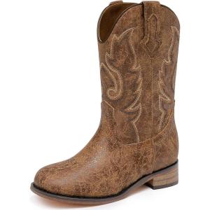 imageGirls Cowgirl Boots UnisexChild Mid Calf Glitter Toddler Cowboy Boot Little Big Kids Western Riding ShoesClassic Brown