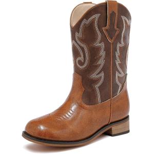 imageGirls Cowgirl Boots UnisexChild Mid Calf Glitter Toddler Cowboy Boot Little Big Kids Western Riding ShoesDark Brown