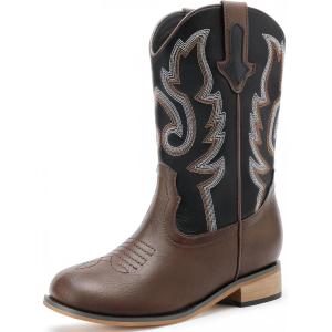imageGirls Cowgirl Boots UnisexChild Mid Calf Glitter Toddler Cowboy Boot Little Big Kids Western Riding ShoesDark Brown Black