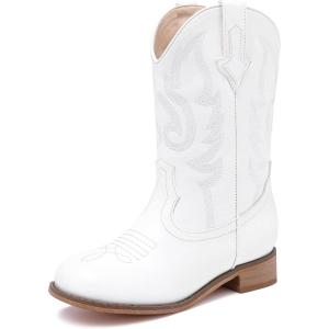 imageGirls Cowgirl Boots UnisexChild Mid Calf Glitter Toddler Cowboy Boot Little Big Kids Western Riding ShoesPure White