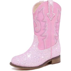 imageGirls Cowgirl Boots UnisexChild Mid Calf Glitter Toddler Cowboy Boot Little Big Kids Western Riding ShoesSequins Baby Pink