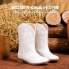 imageCowboy Boots for Girls Boys Kids Cowgirl Riding Boots Square Toe Western Embroidery MidCalf Birthday Party Toddler Big KidClassic White