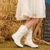imageCowboy Boots for Girls Boys Kids Cowgirl Riding Boots Square Toe Western Embroidery MidCalf Birthday Party Toddler Big KidWhite