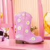 imageFloral Embroidered Girls Cowgirl Boots Western Cowboy Boots For Toddler To Big Kids Square Toe Mid Calf Side Zipper Horse Riding BirthdayDaisy Pink