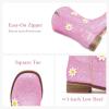 imageFloral Embroidered Girls Cowgirl Boots Western Cowboy Boots For Toddler To Big Kids Square Toe Mid Calf Side Zipper Horse Riding BirthdayDaisy Pink