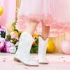 imageFloral Embroidered Girls Cowgirl Boots Western Cowboy Boots For Toddler To Big Kids Square Toe Mid Calf Side Zipper Horse Riding BirthdayPearl White