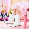 imageFloral Embroidered Girls Cowgirl Boots Western Cowboy Boots For Toddler To Big Kids Square Toe Mid Calf Side Zipper Horse Riding BirthdayPearl White