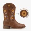 imageFloral Embroidered Girls Cowgirl Boots Western Cowboy Boots For Toddler To Big Kids Square Toe Mid Calf Side Zipper Horse Riding BirthdaySf Brown