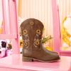 imageFloral Embroidered Girls Cowgirl Boots Western Cowboy Boots For Toddler To Big Kids Square Toe Mid Calf Side Zipper Horse Riding BirthdaySf Brown