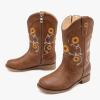 imageFloral Embroidered Girls Cowgirl Boots Western Cowboy Boots For Toddler To Big Kids Square Toe Mid Calf Side Zipper Horse Riding BirthdaySf Brown