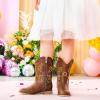 imageFloral Embroidered Girls Cowgirl Boots Western Cowboy Boots For Toddler To Big Kids Square Toe Mid Calf Side Zipper Horse Riding BirthdaySf Brown