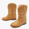 imageFloral Embroidered Girls Cowgirl Boots Western Cowboy Boots For Toddler To Big Kids Square Toe Mid Calf Side Zipper Horse Riding BirthdaySf Light Brown