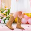 imageFloral Embroidered Girls Cowgirl Boots Western Cowboy Boots For Toddler To Big Kids Square Toe Mid Calf Side Zipper Horse Riding BirthdaySf Light Brown