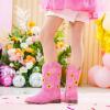 imageFloral Embroidered Girls Cowgirl Boots Western Cowboy Boots For Toddler To Big Kids Square Toe Mid Calf Side Zipper Horse Riding BirthdaySf Rose Pink